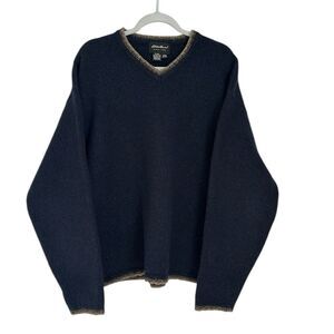 Eddie Bauer Sweater Mens XL Blue Wool Blend Outdoor Pullover Vintage 90s USA
